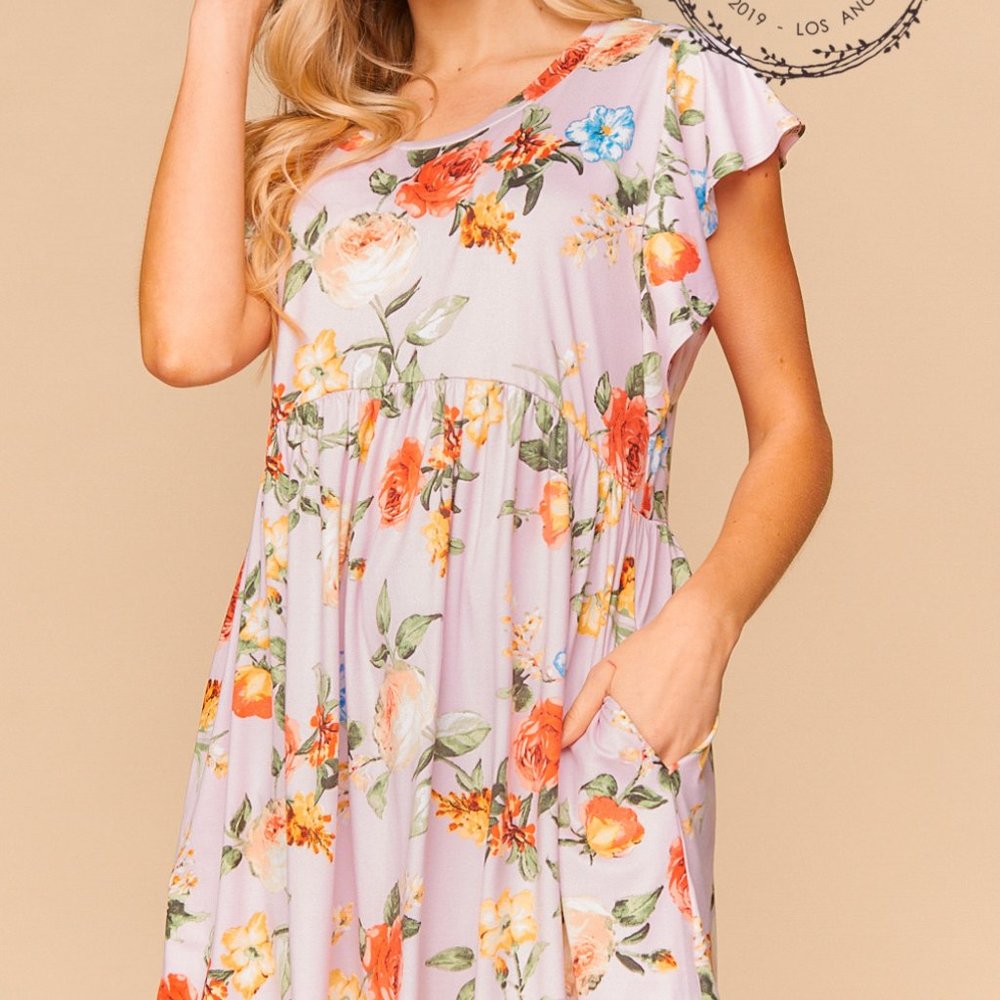 Lilac Floral Babydoll Midi Dress - Picture 2 of 2